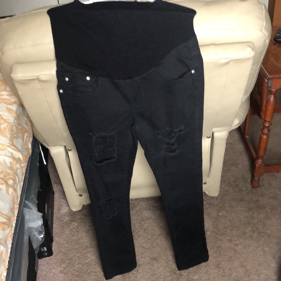 NWT BooHoo Blue Maternity Distressed Over The Bump Skinny Jeans  Size 6 - Picture 7 of 16